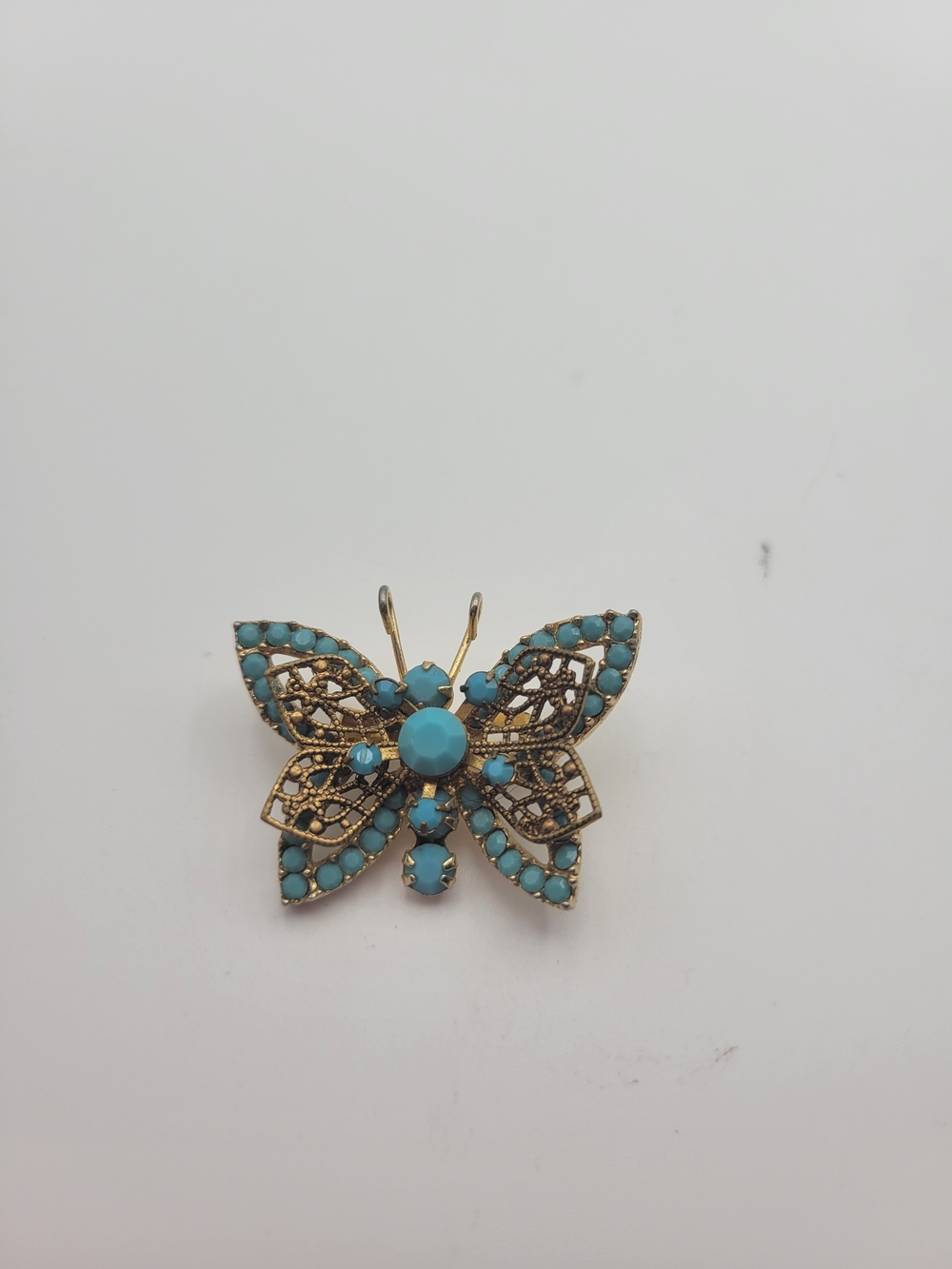 Vintage Turquoise Crystal Butterfly Brooch - Women Jewelry